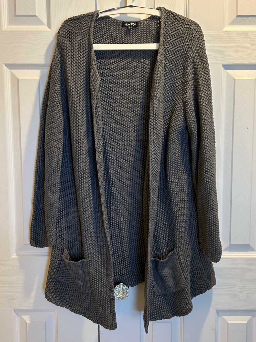 Marble Open-Front Knit Cardigan, cotton blend - Charcoal Gray, XL